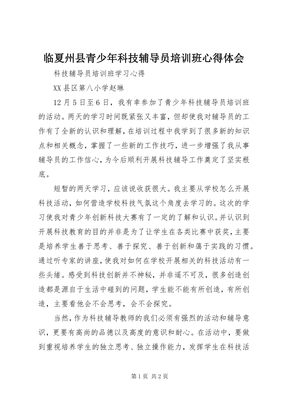 2023年《临夏州县青少年科技辅导员培训班》心得体会.docx_第1页