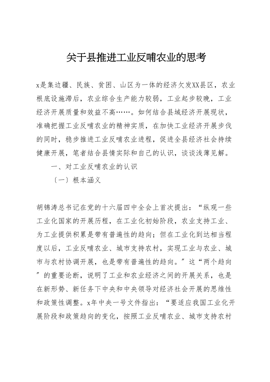 2023年关于县推进工业反哺农业的思考.doc_第1页