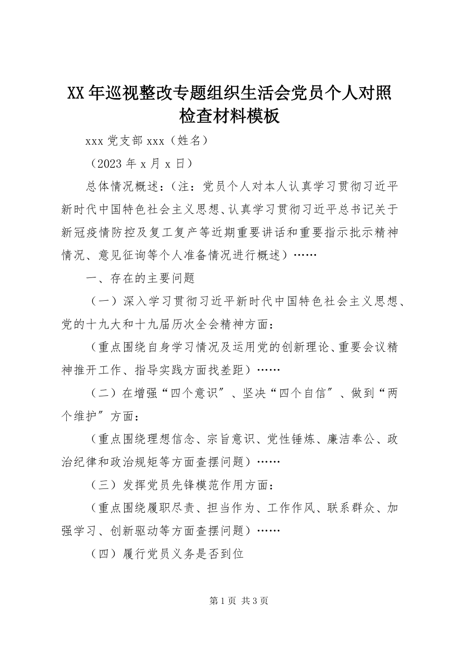 2023年巡视整改专题组织生活会党员个人对照检查材料模板.docx_第1页