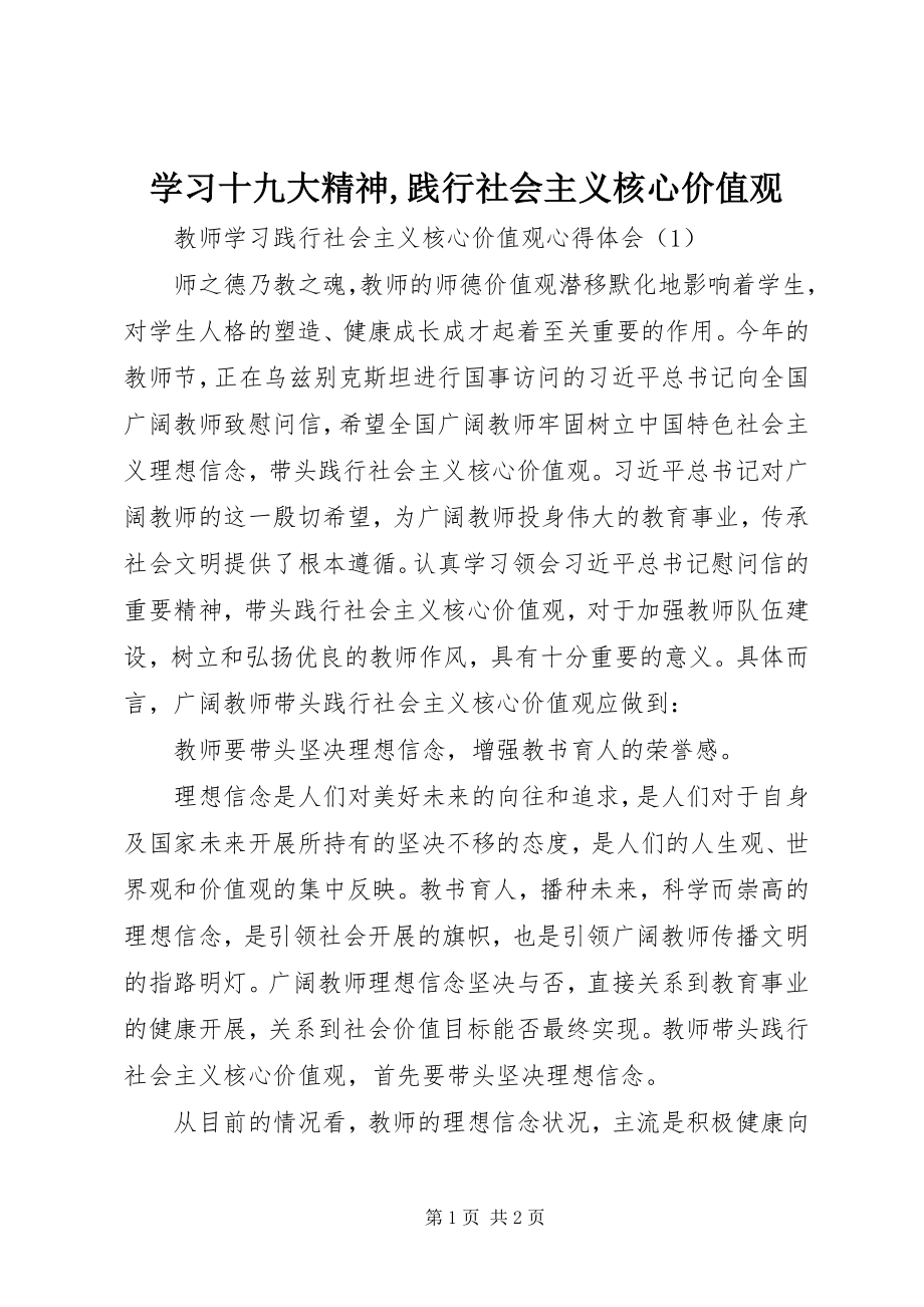 2023年学习十九大精神践行社会主义核心价值观.docx_第1页