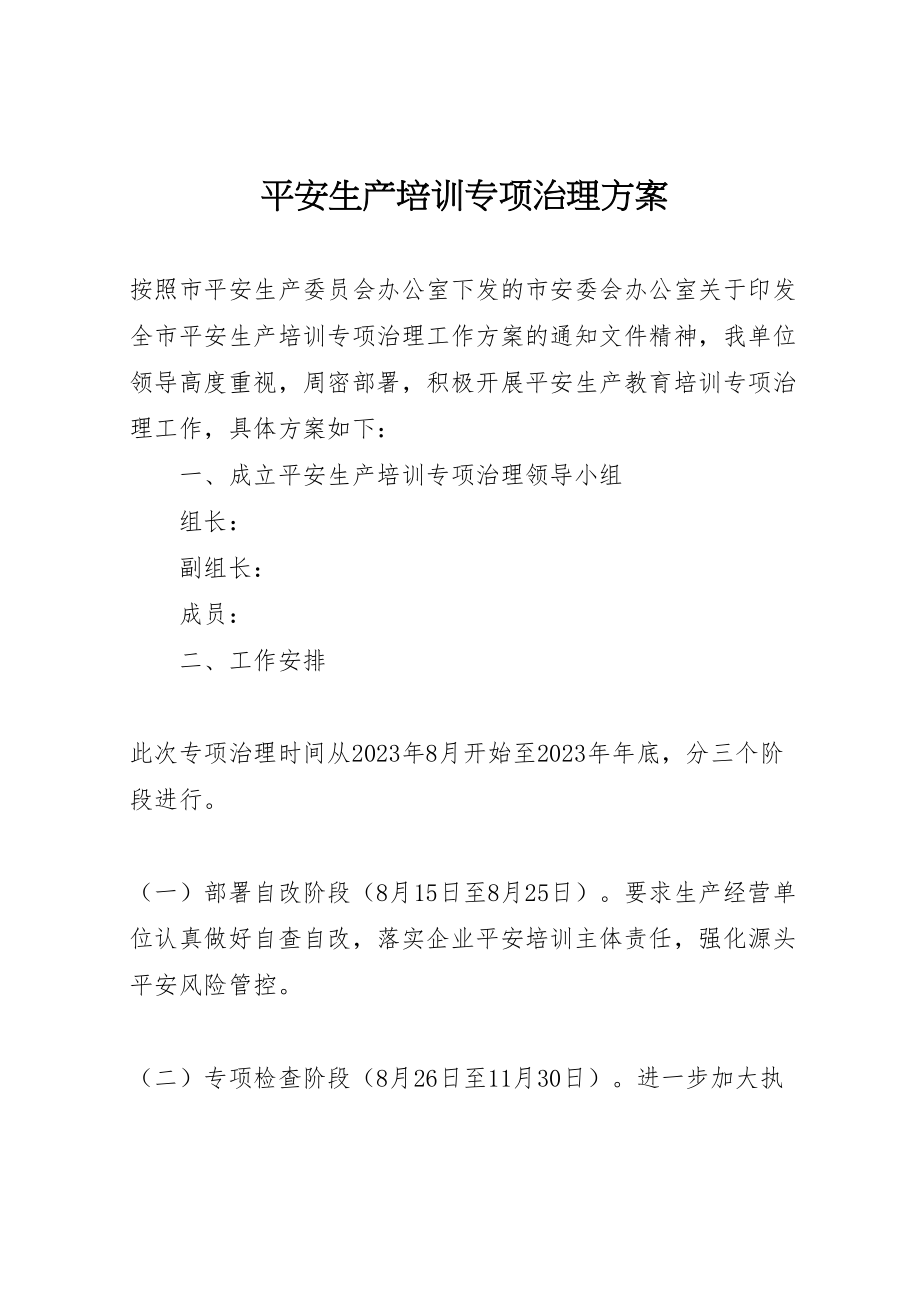 2023年安全生产培训专项治理方案.doc_第1页