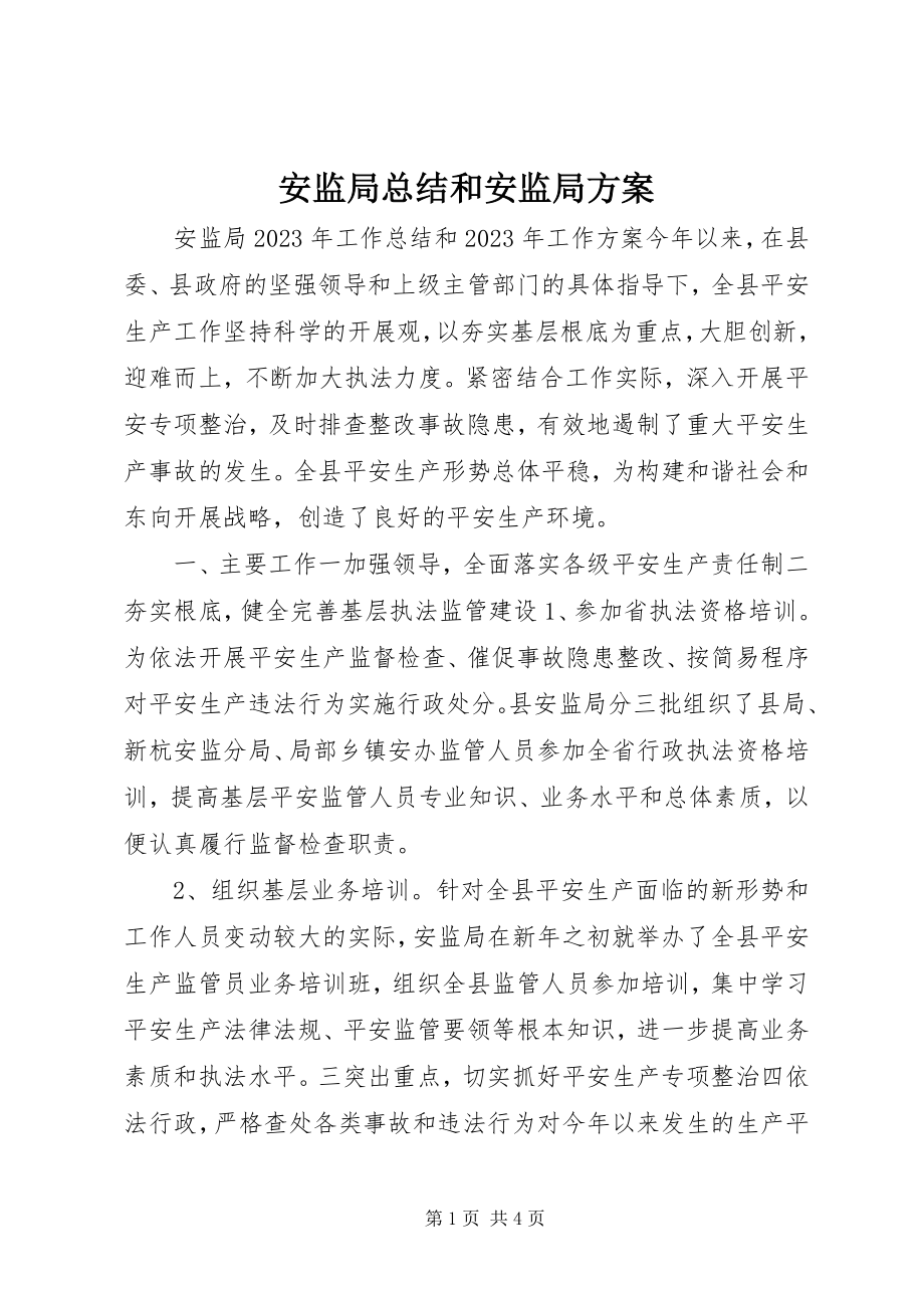 2023年安监局总结和安监局计划新编.docx_第1页