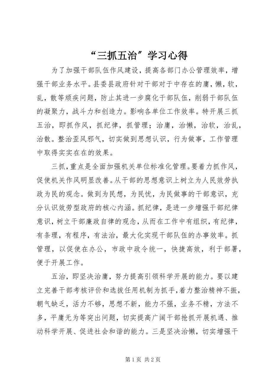 2023年“三抓五治”学习心得新编.docx_第1页