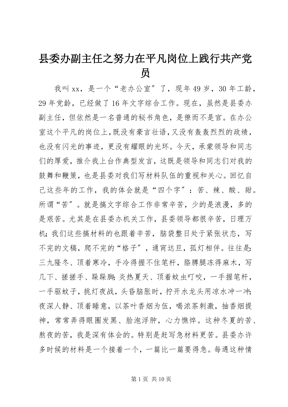 2023年县委办副主任之努力在平凡岗位上践行共产党员.docx_第1页