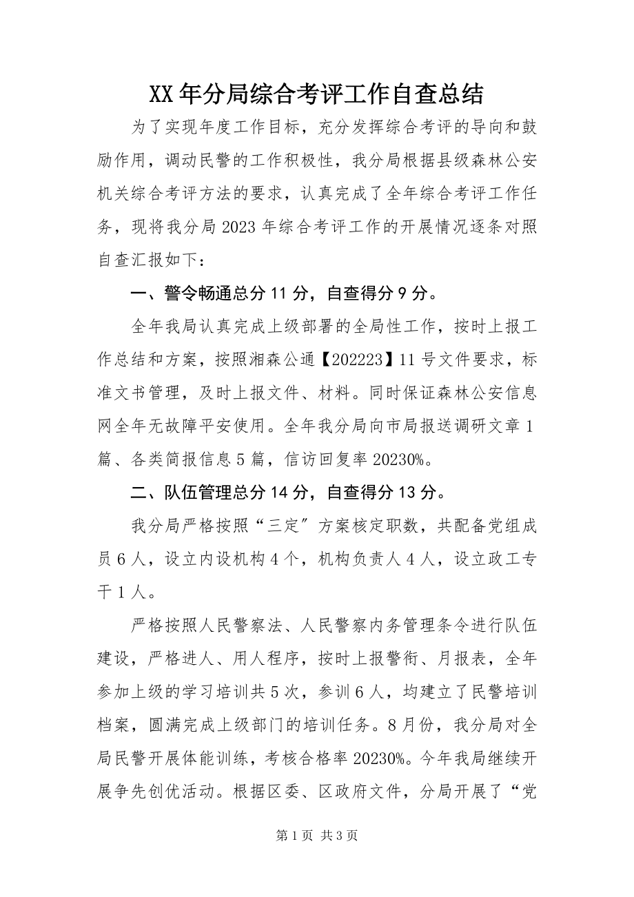 2023年分局综合考评工作自查总结.docx_第1页