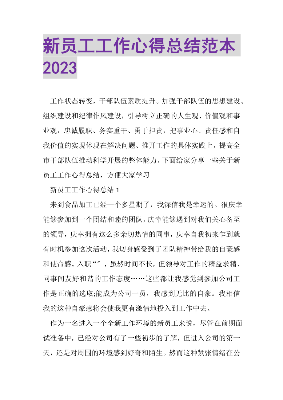 2023年新员工工作心得总结范本.doc_第1页