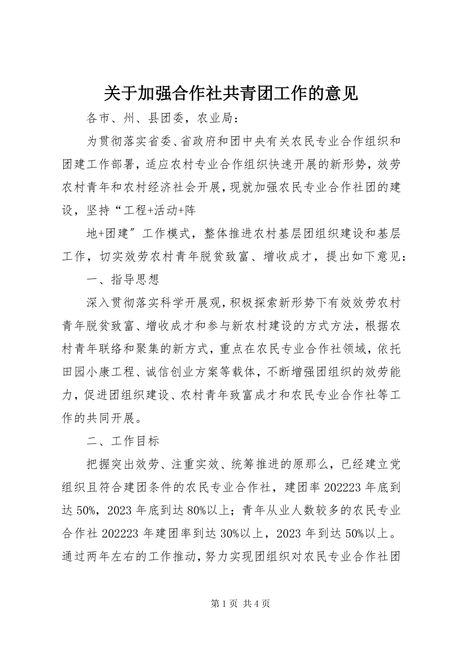 2023年加强合作社共青团工作的意见.docx_第1页