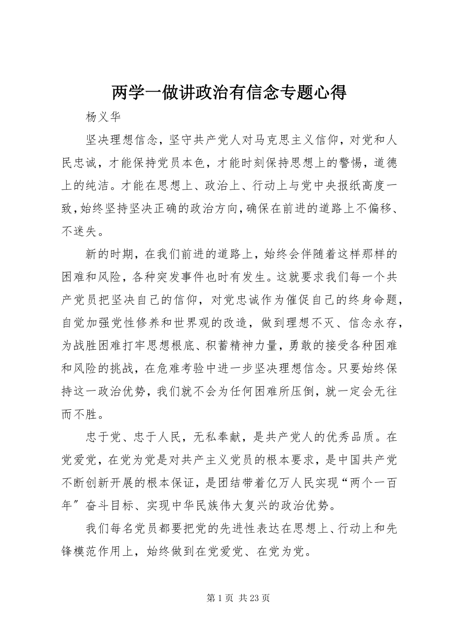 2023年两学一做讲政治有信念专题心得.docx_第1页