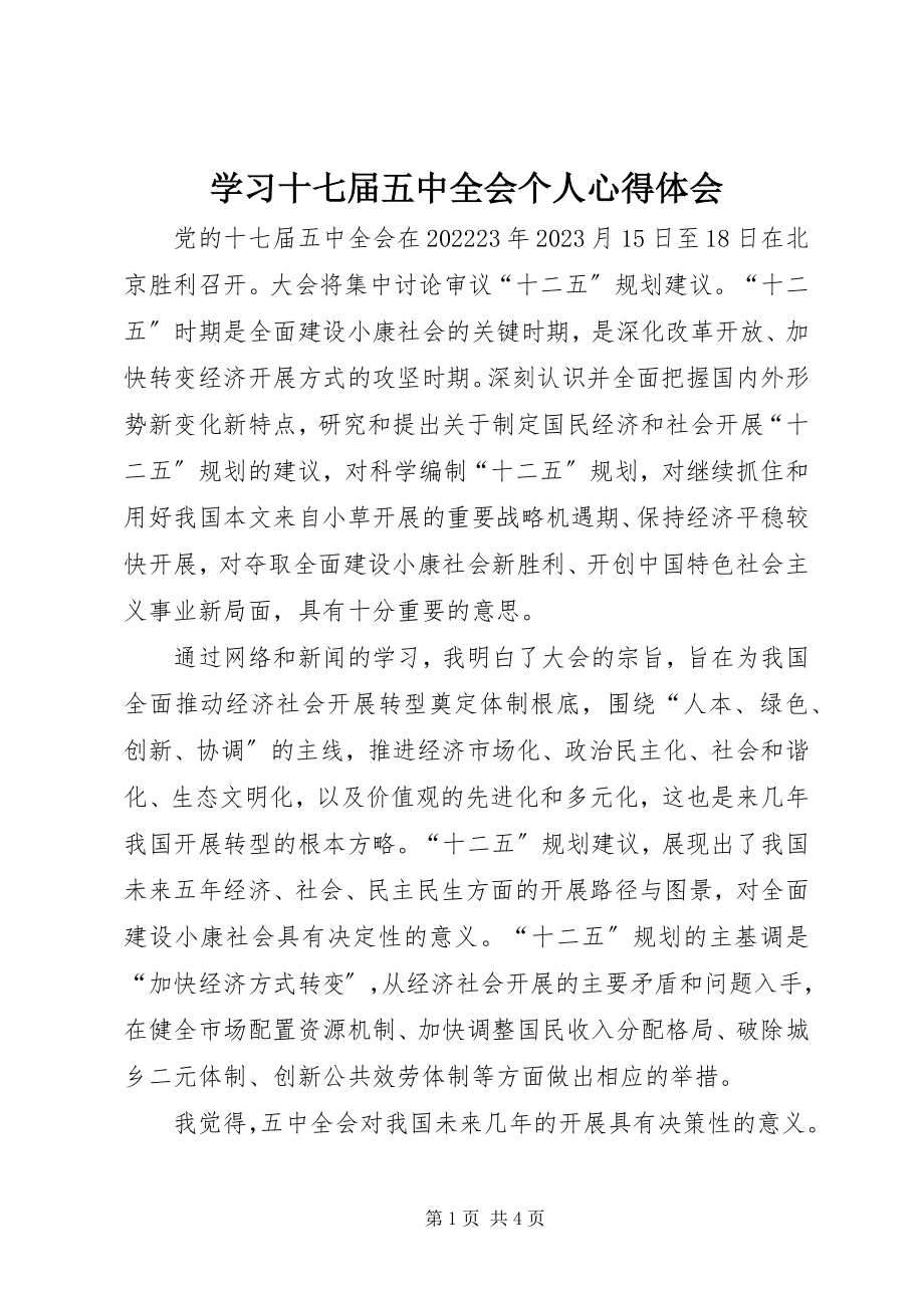 2023年学习十七届五中全会个人心得体会.docx_第1页