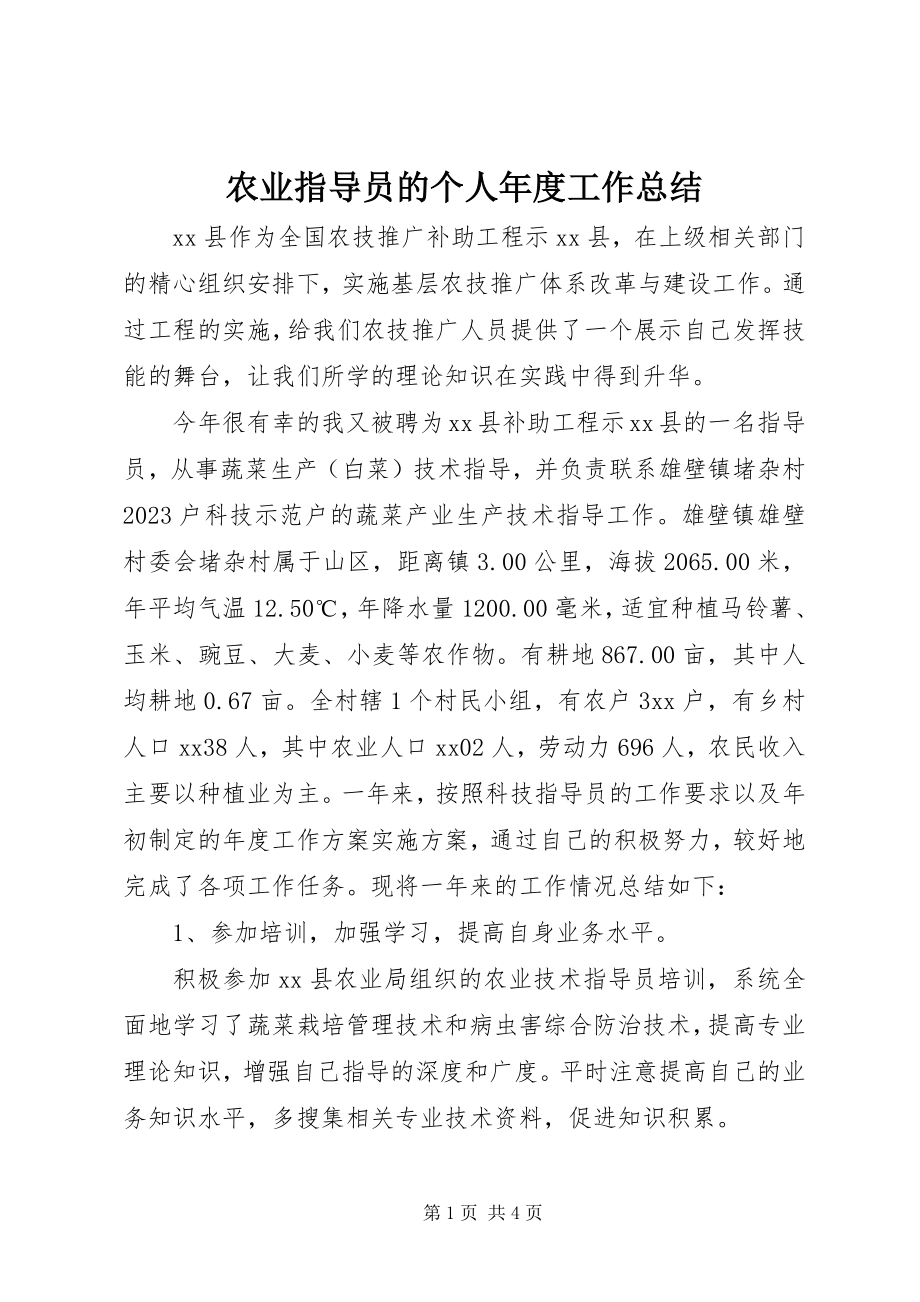 2023年农业指导员的个人年度工作总结.docx_第1页