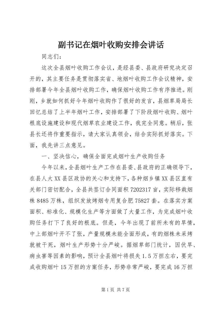 2023年副书记在烟叶收购安排会致辞.docx_第1页