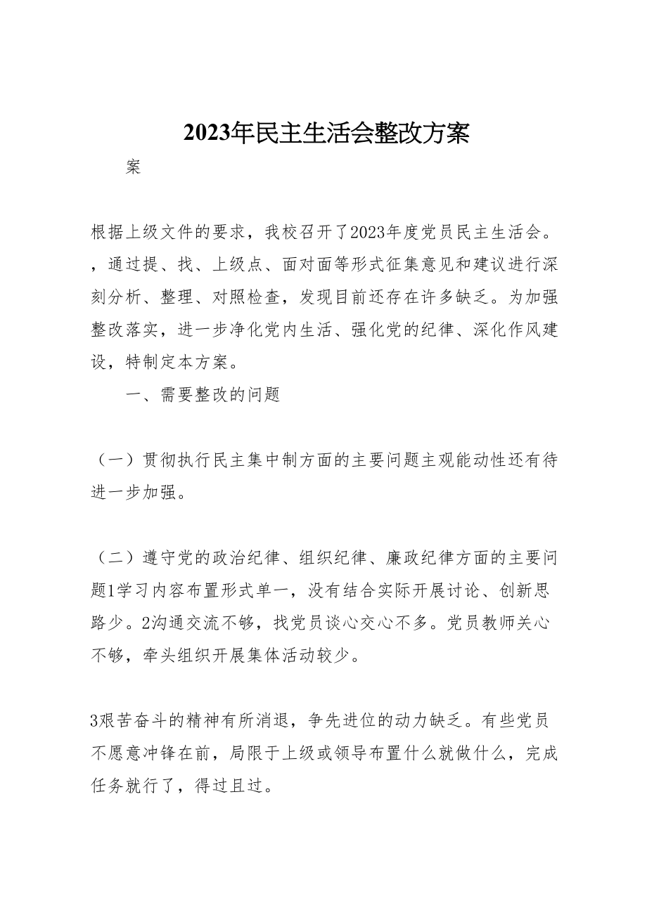 2023年民主生活会整改方案 2.doc_第1页