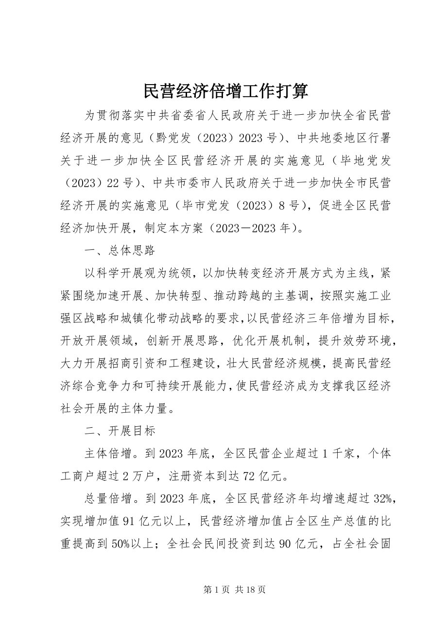 2023年民营经济倍增工作打算.docx_第1页