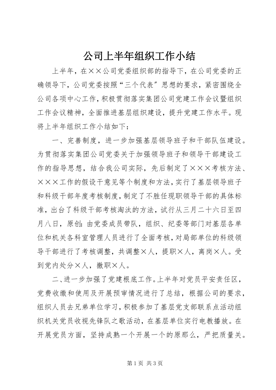 2023年公司上半年组织工作小结.docx_第1页