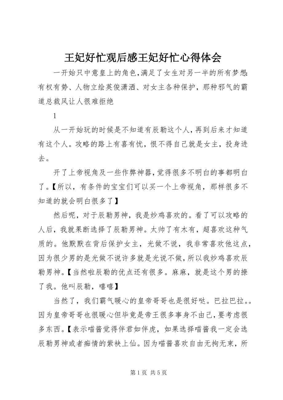 2023年王妃好忙观后感王妃好忙心得体会.docx_第1页