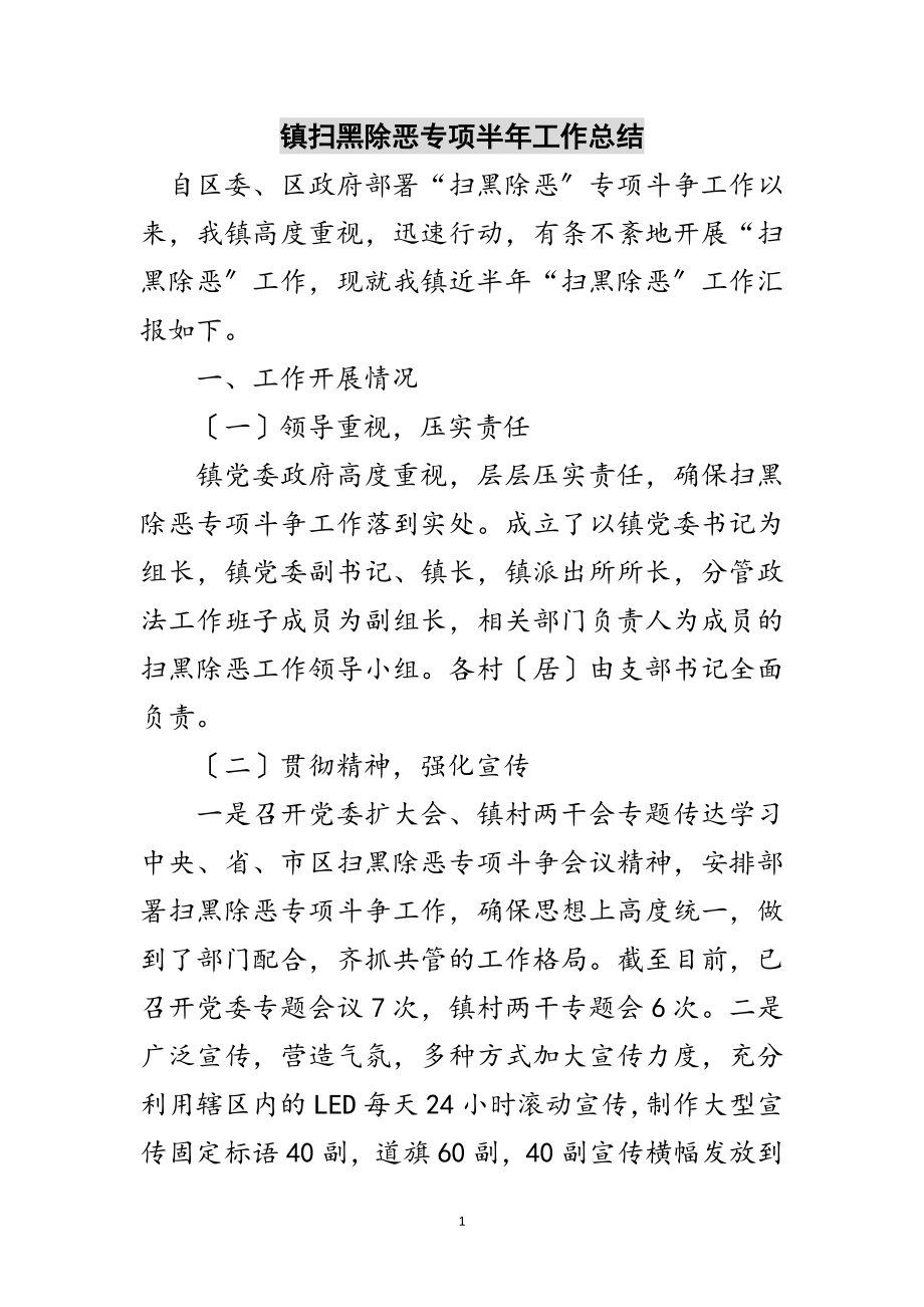 2023年镇扫黑除恶专项半年工作总结范文.doc_第1页