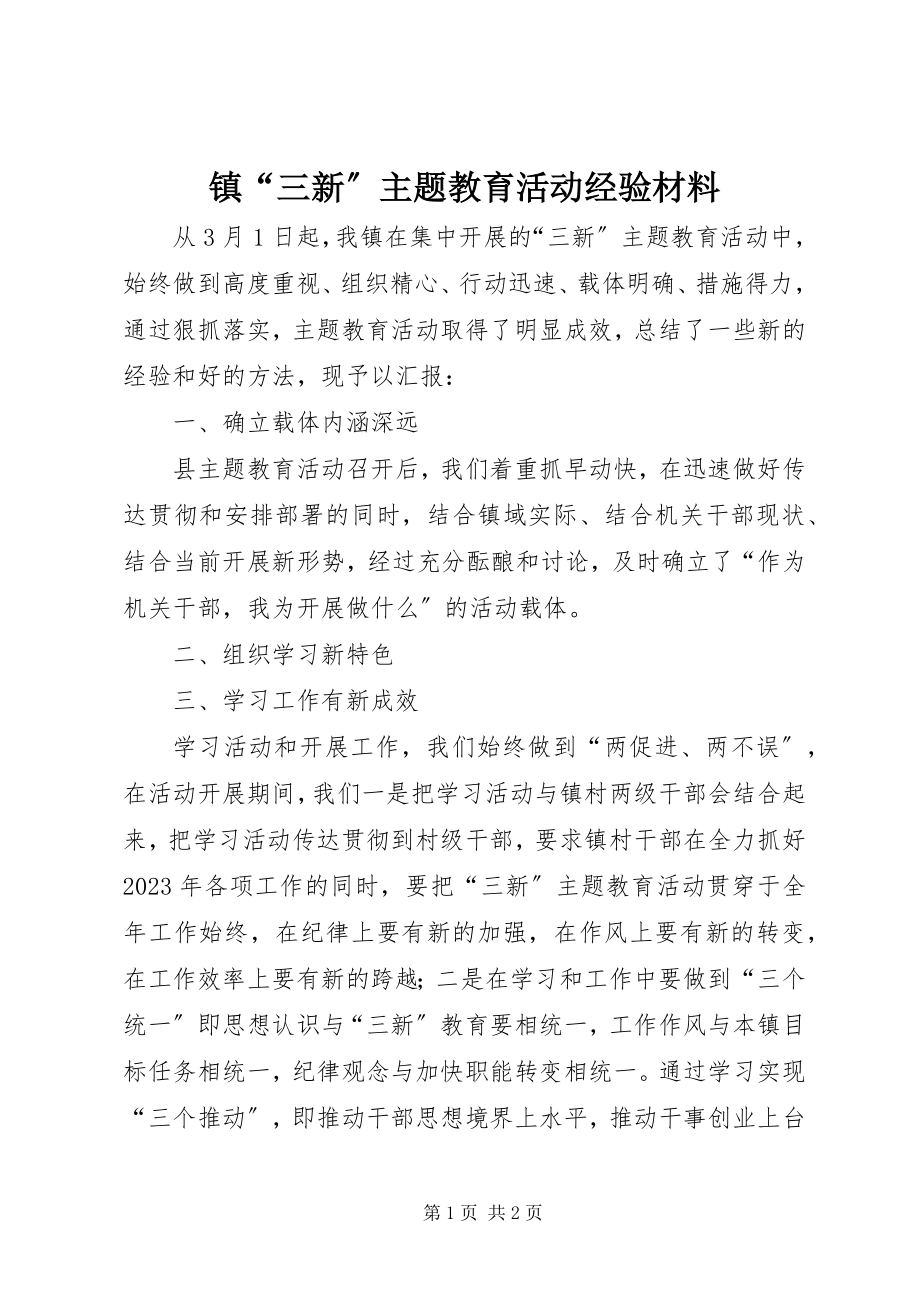 2023年镇“三新”主题教育活动经验材料.docx_第1页