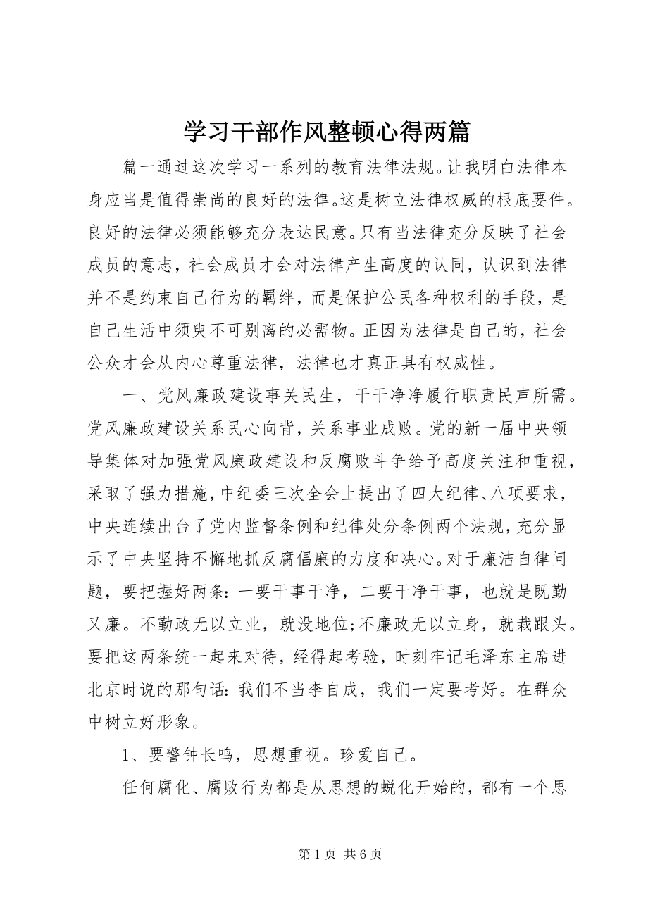 2023年学习干部作风整顿心得两篇.docx_第1页