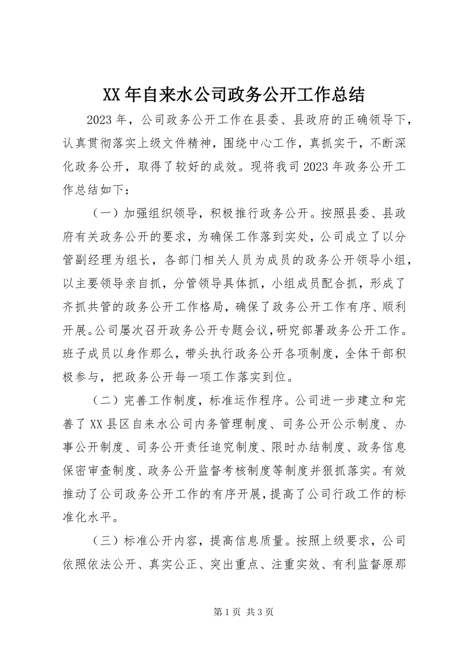 2023年自来水公司政务公开工作总结.docx_第1页