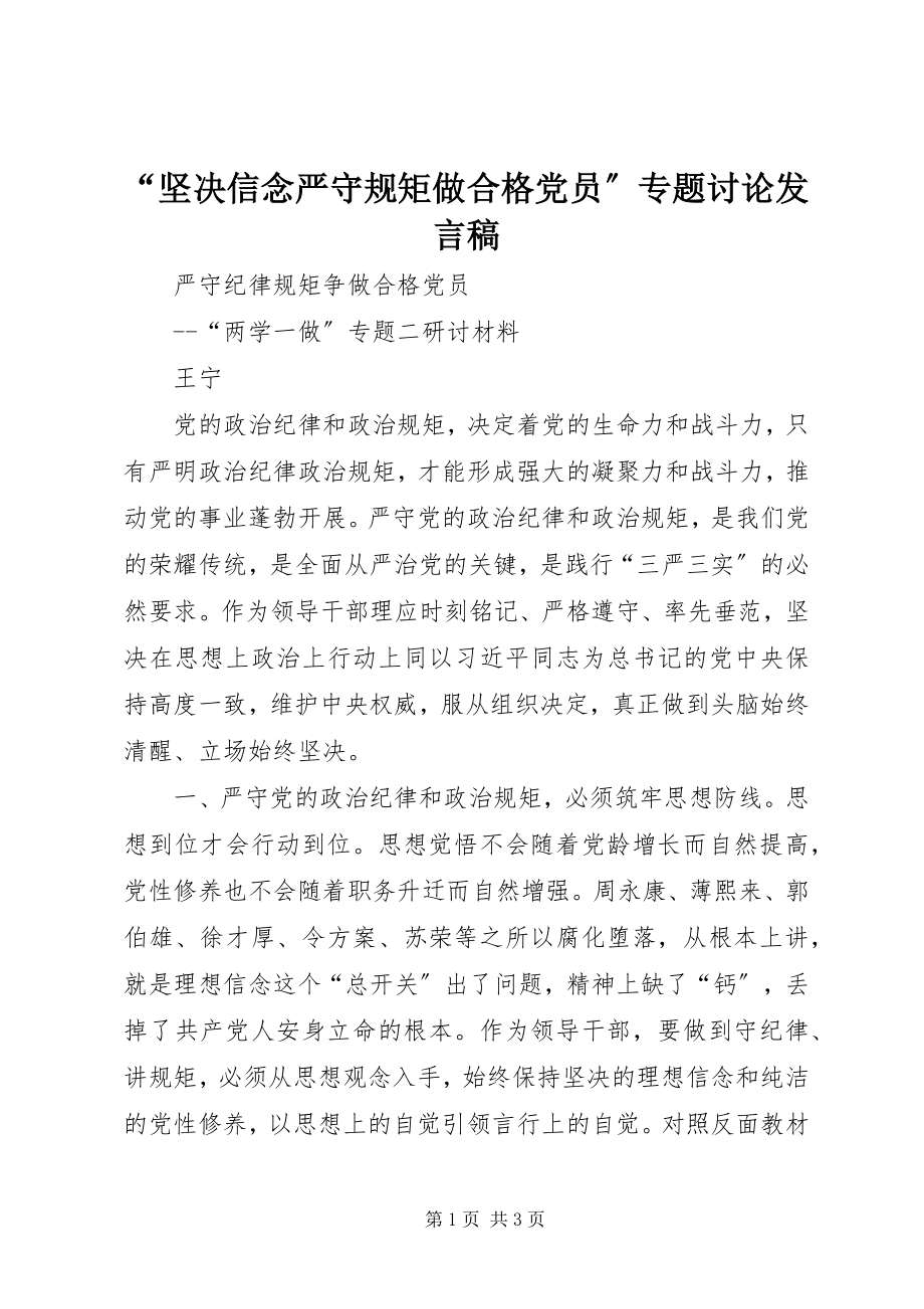 2023年“坚定信念严守规矩做合格党员”专题讨论讲话稿新编.docx_第1页