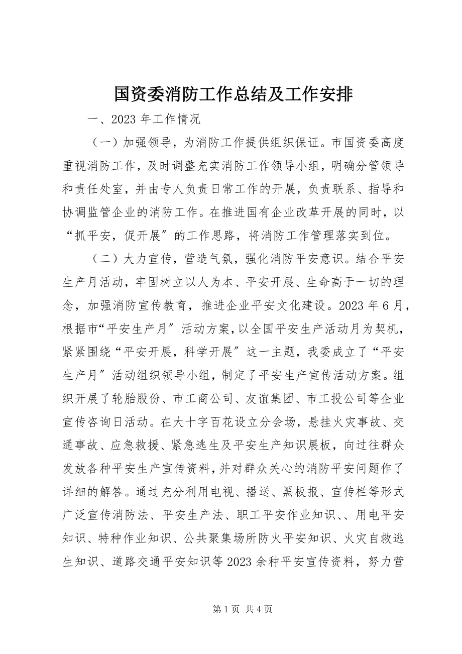 2023年国资委消防工作总结及工作安排.docx_第1页