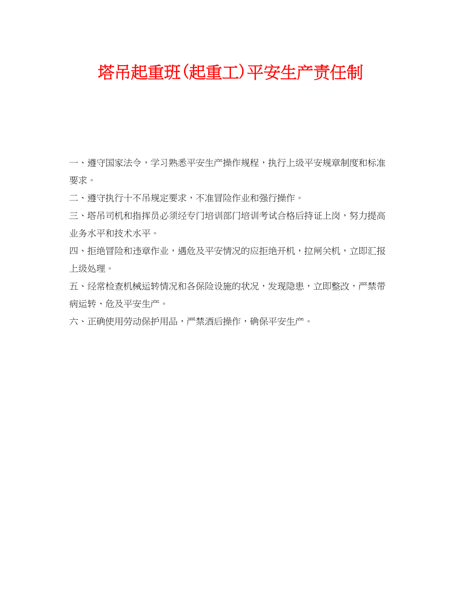 2023年《安全管理制度》之塔吊起重班起重工安全生产责任制.docx_第1页