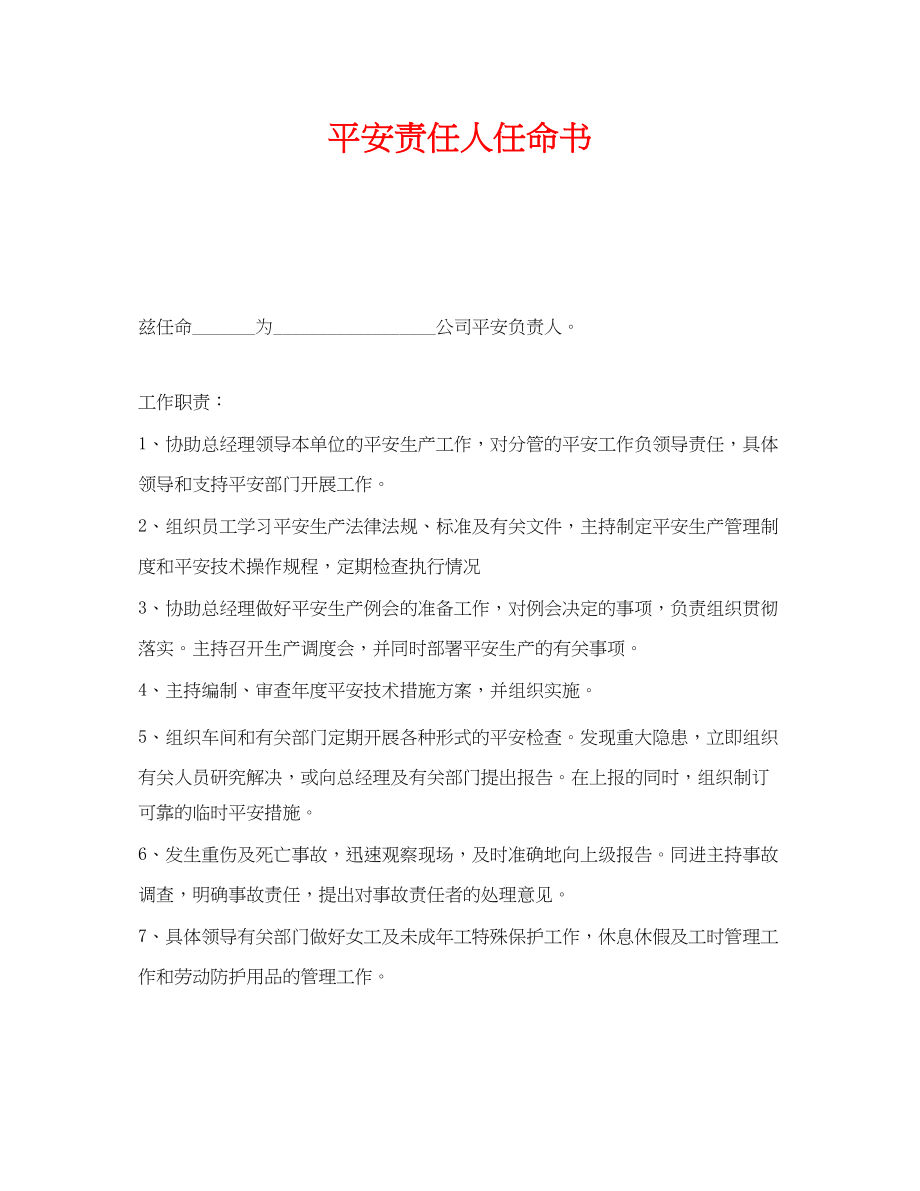 2023年《安全管理文档》之安全责任人任命书.docx_第1页