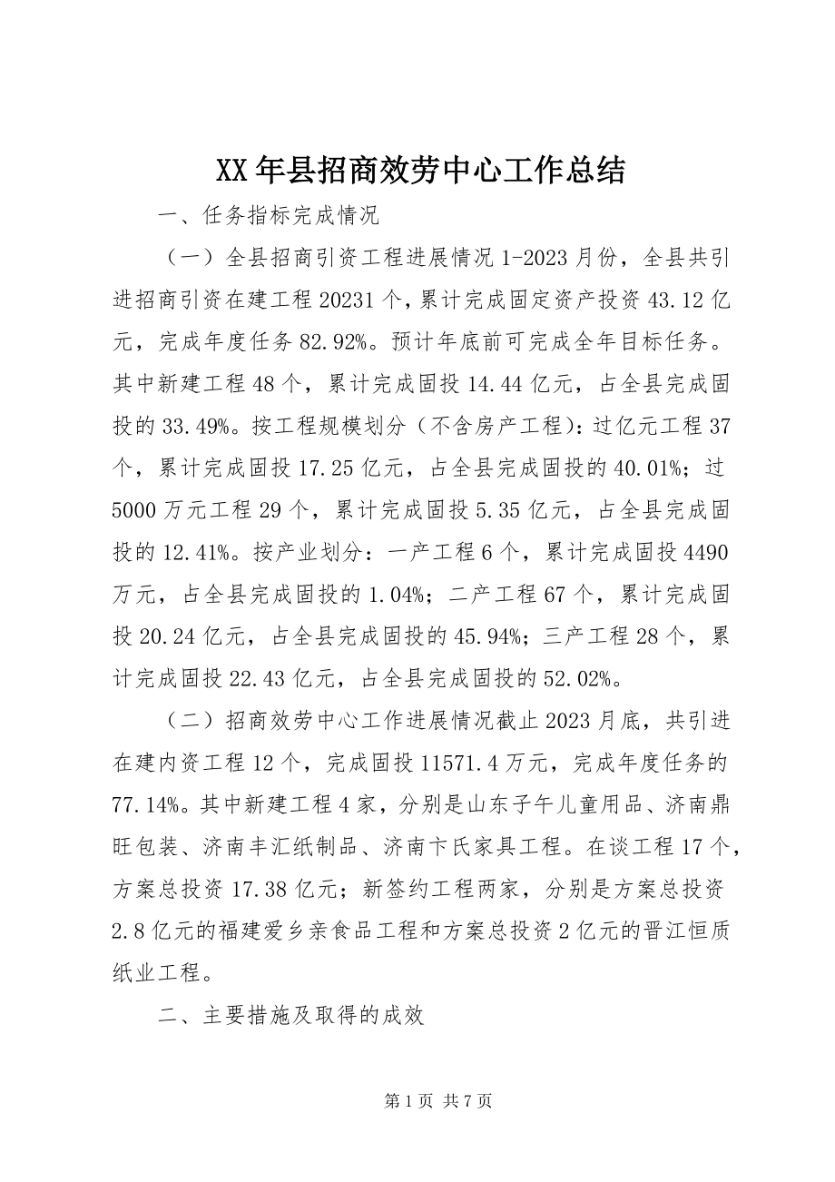 2023年县招商服务中心工作总结.docx_第1页