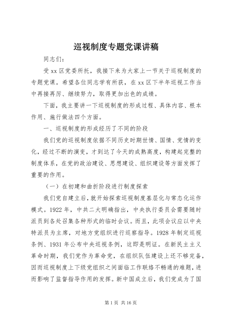 2023年巡视制度专题党课讲稿.docx_第1页