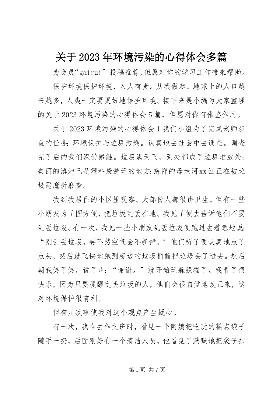 2023年环境污染的心得体会多篇.docx_第1页