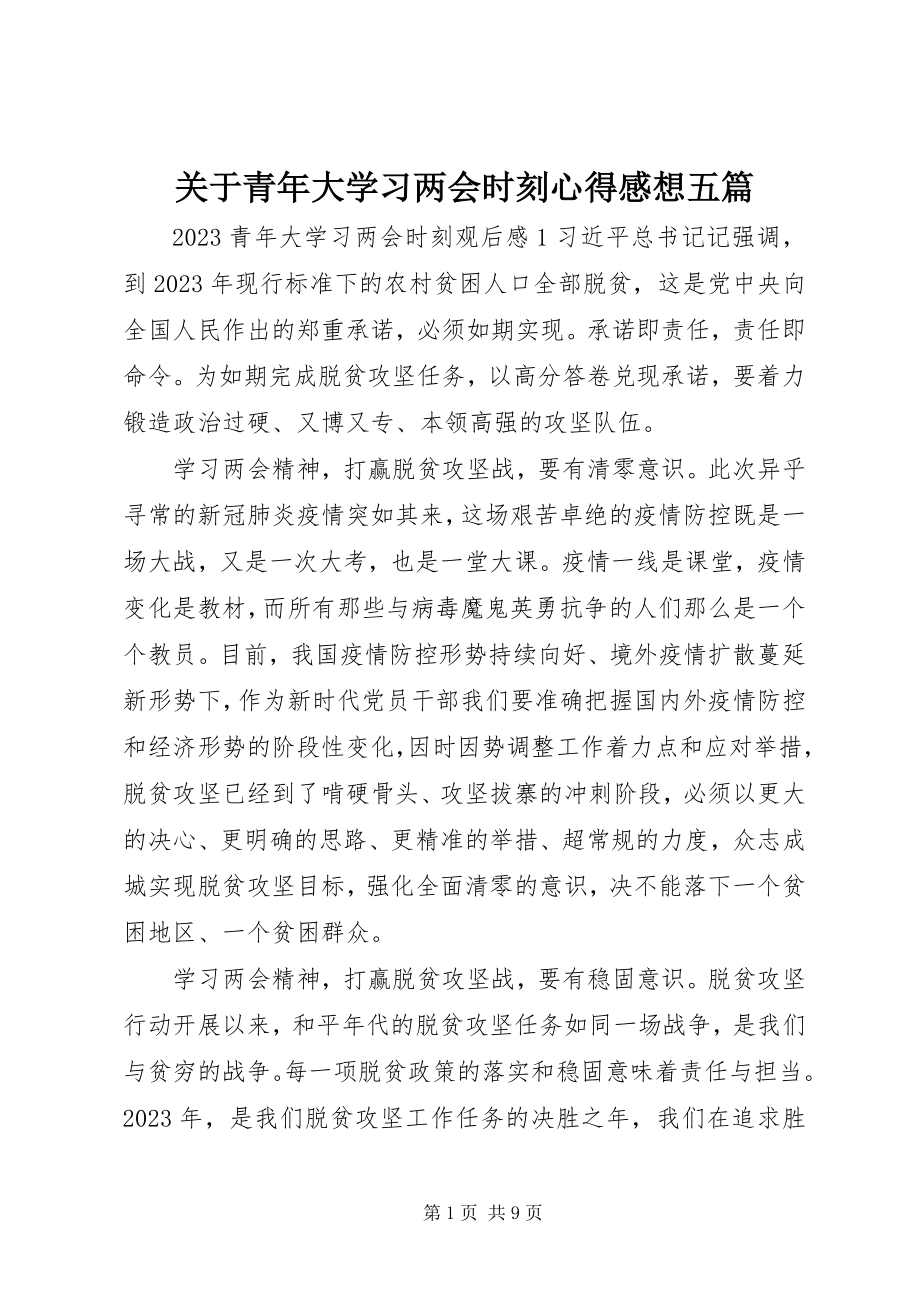 2023年青大学习两会时刻心得感想五篇.docx_第1页