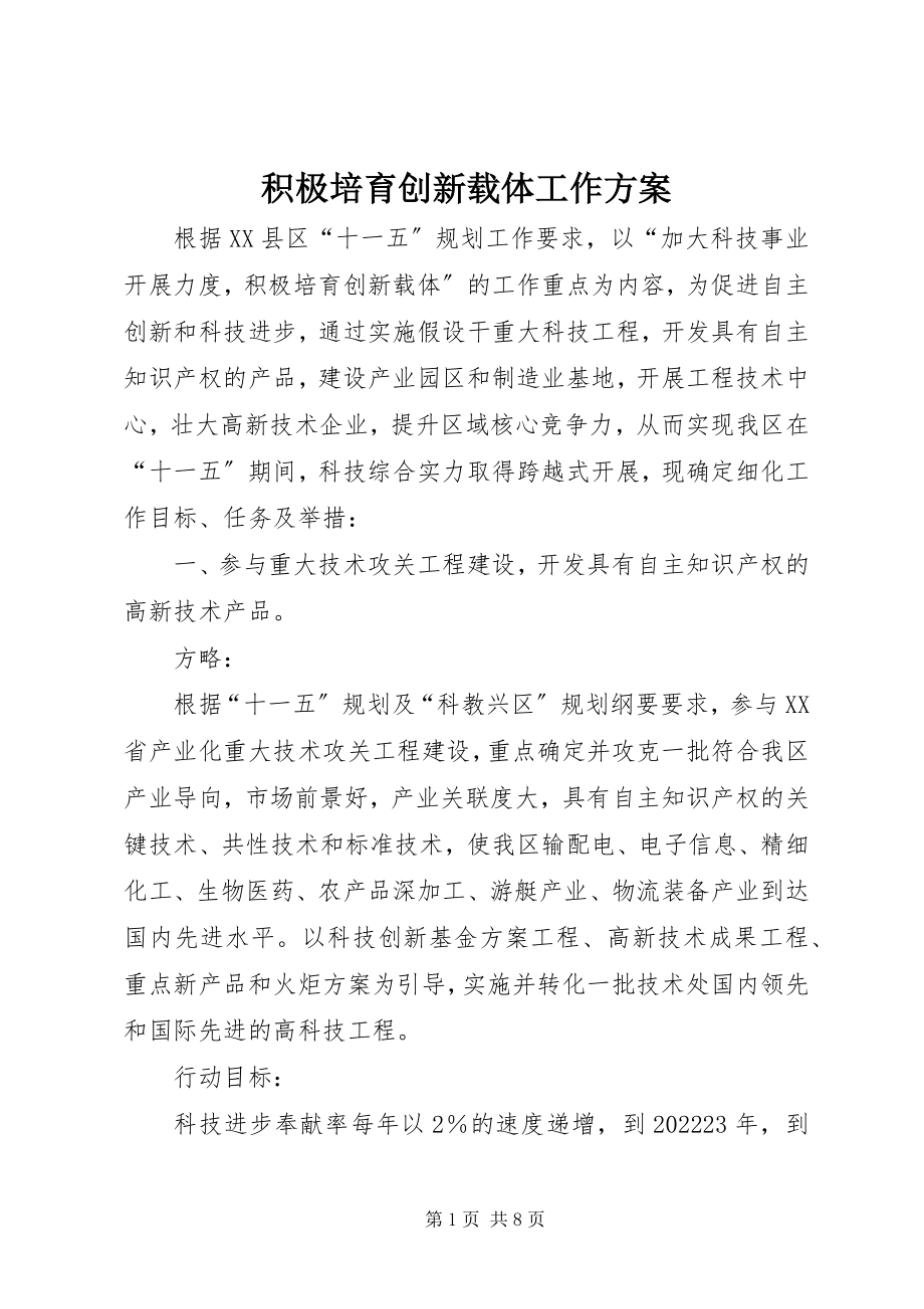 2023年积极培育创新载体工作计划.docx_第1页