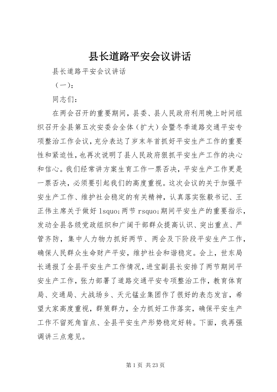 2023年县长道路安全会议致辞.docx_第1页