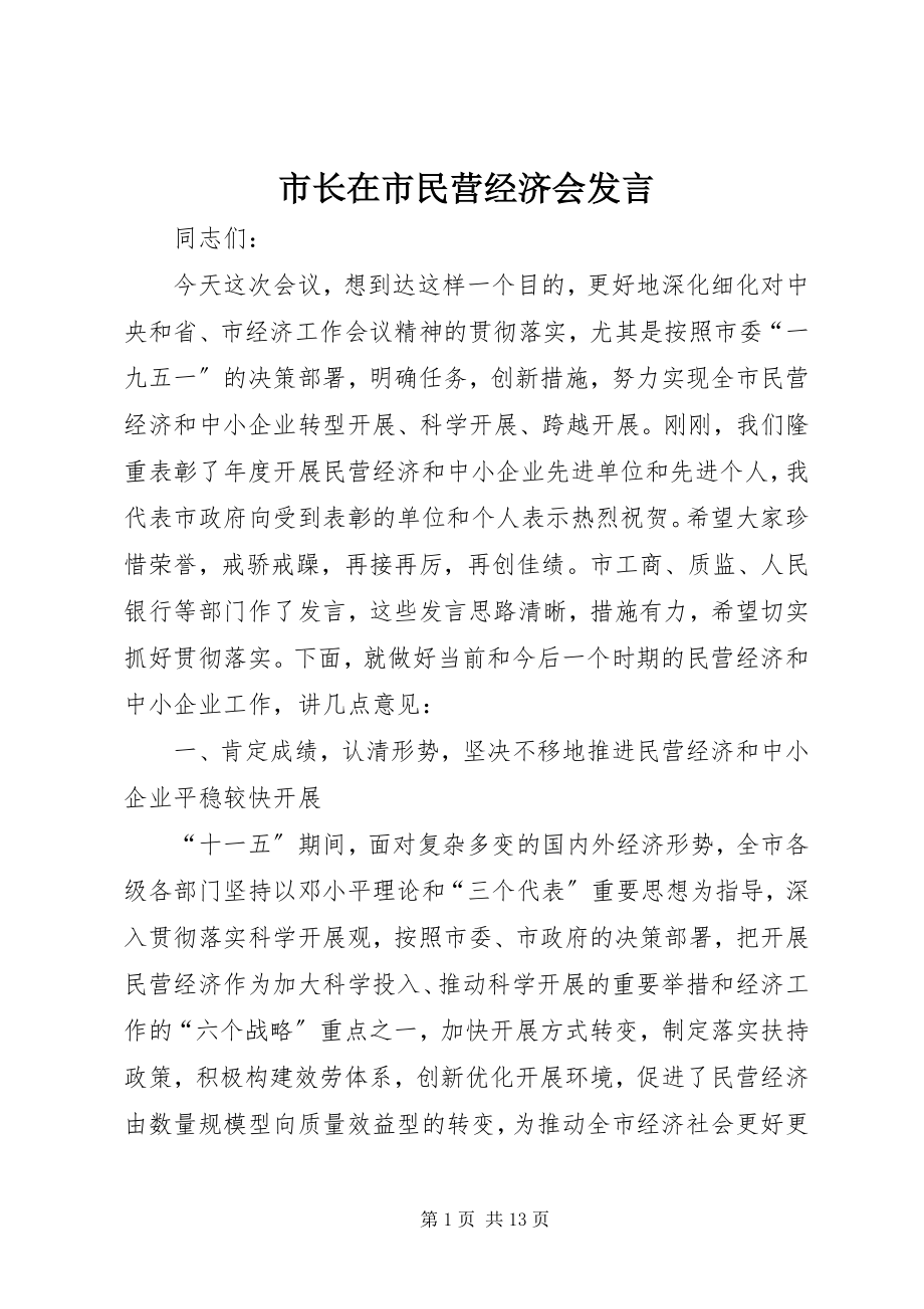 2023年市长在市民营经济会讲话.docx_第1页