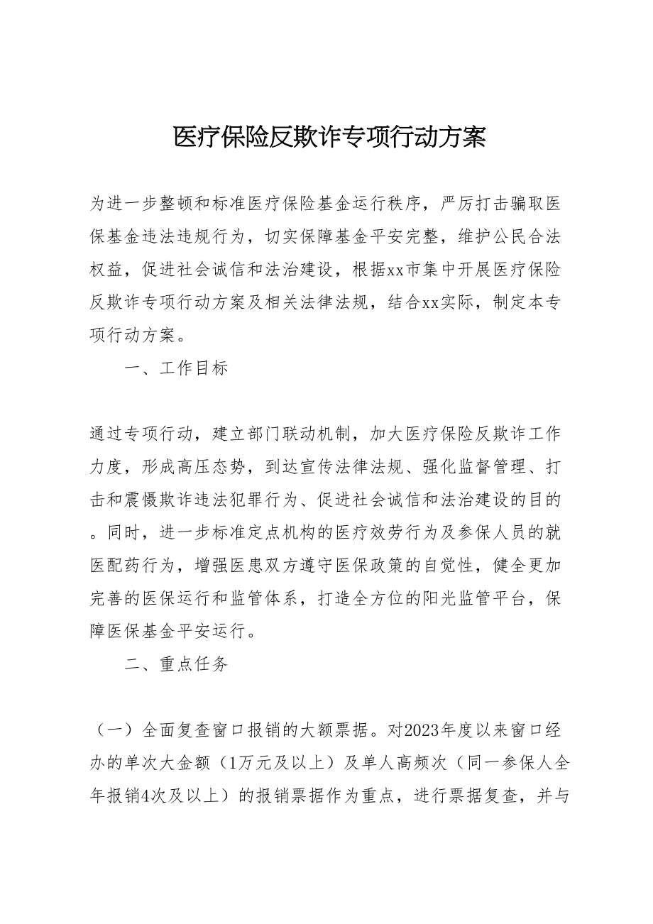 2023年医疗保险反欺诈专项行动方案.doc_第1页