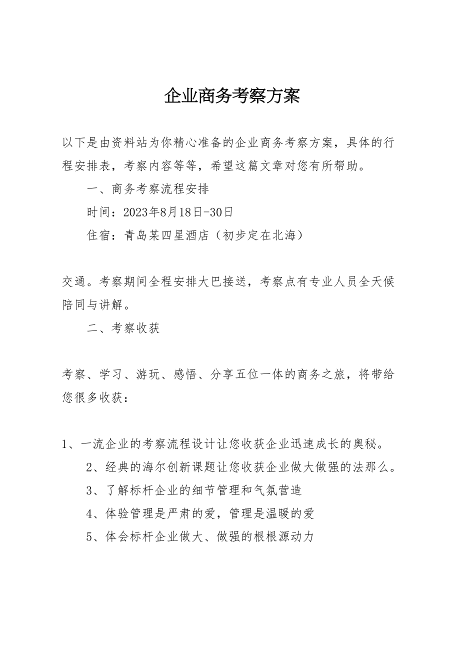 2023年企业商务考察方案 .doc_第1页