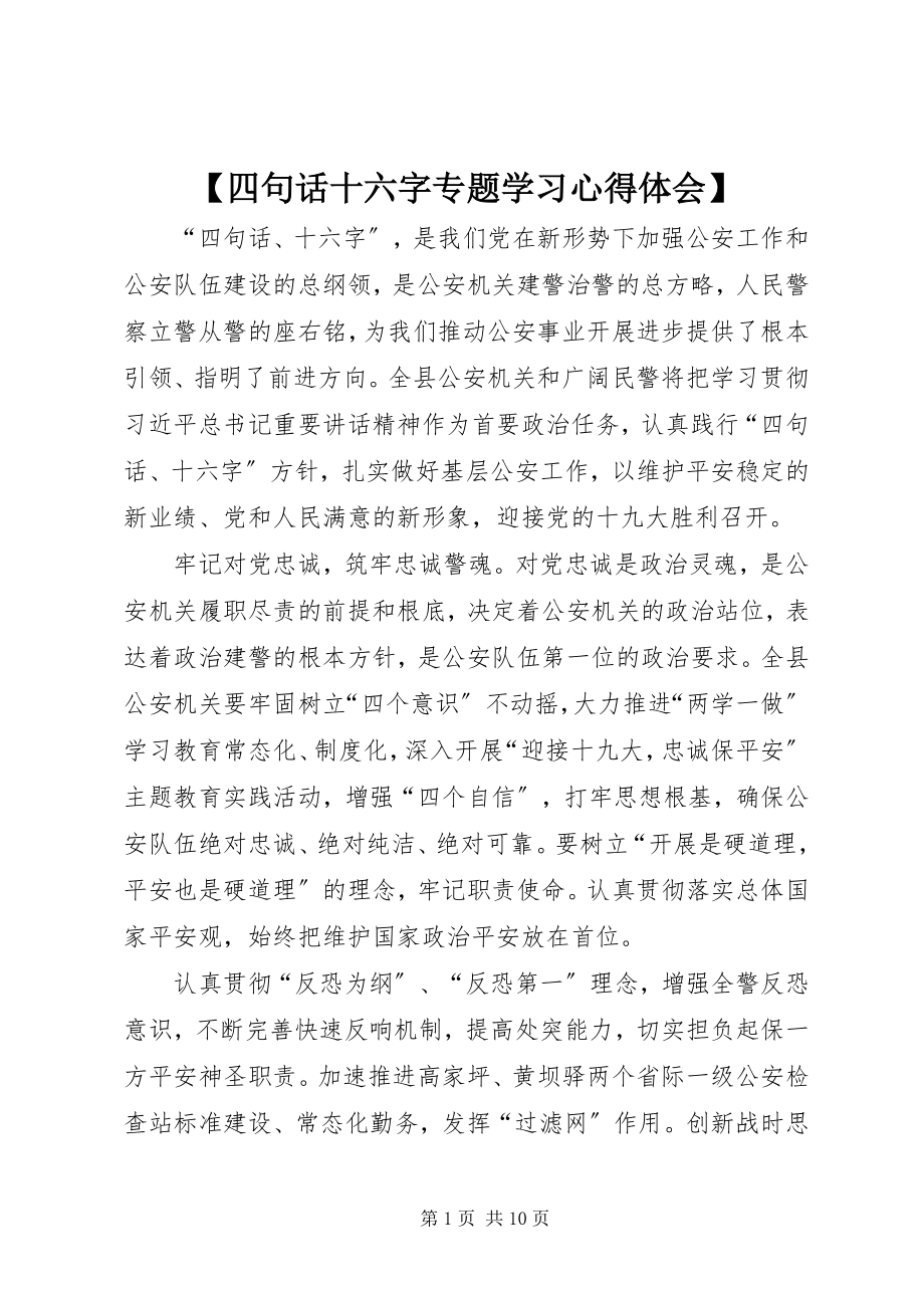 2023年四句话十六字专题学习心得体会新编.docx_第1页