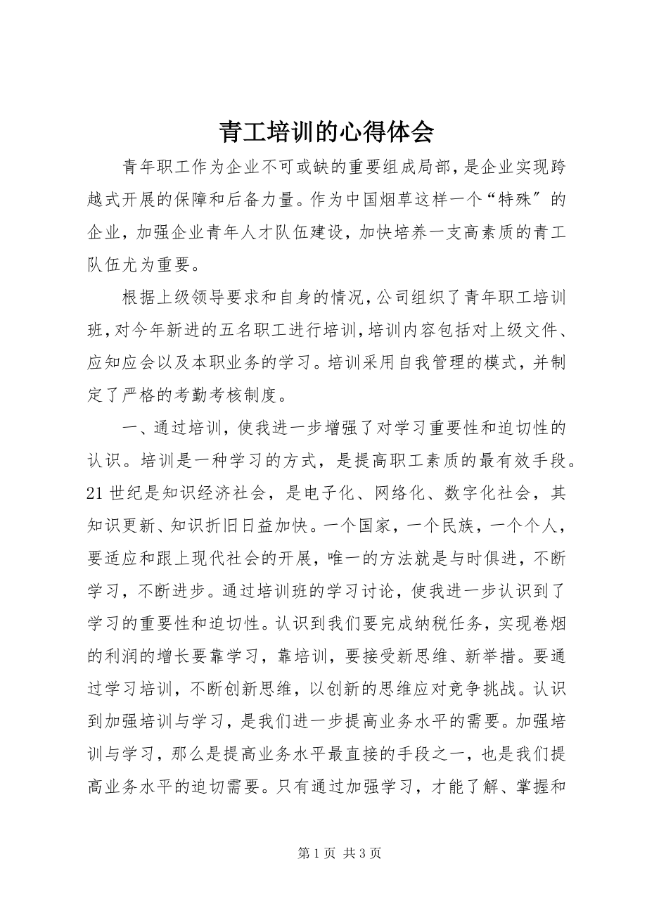 2023年青工培训的心得体会.docx_第1页