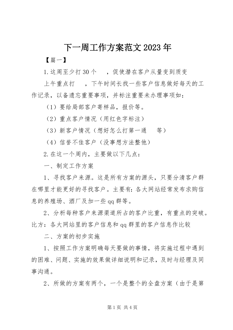 2023年下一周工作计划2.docx_第1页