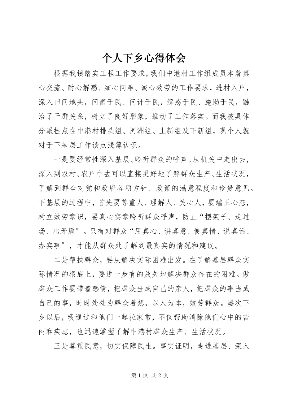 2023年个人下乡心得体会.docx_第1页