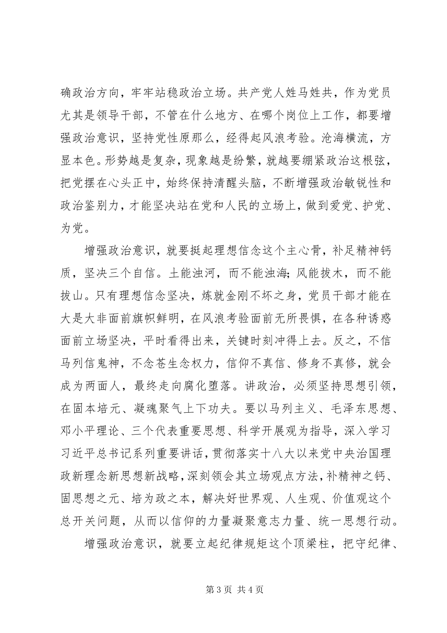 2023年增强四个意识增强政治意识学习讨论讲话参考素材.docx_第3页