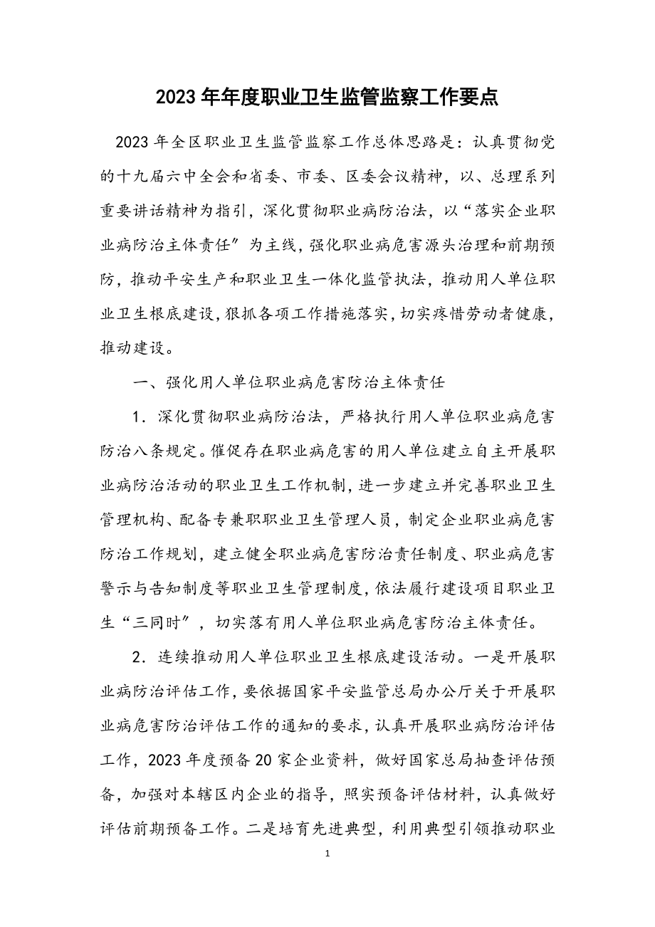 2023年度职业卫生监管监察工作要点.docx_第1页