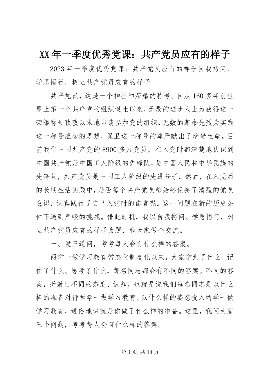 2023年一季度优秀党课共产党员应有的样子.docx_第1页