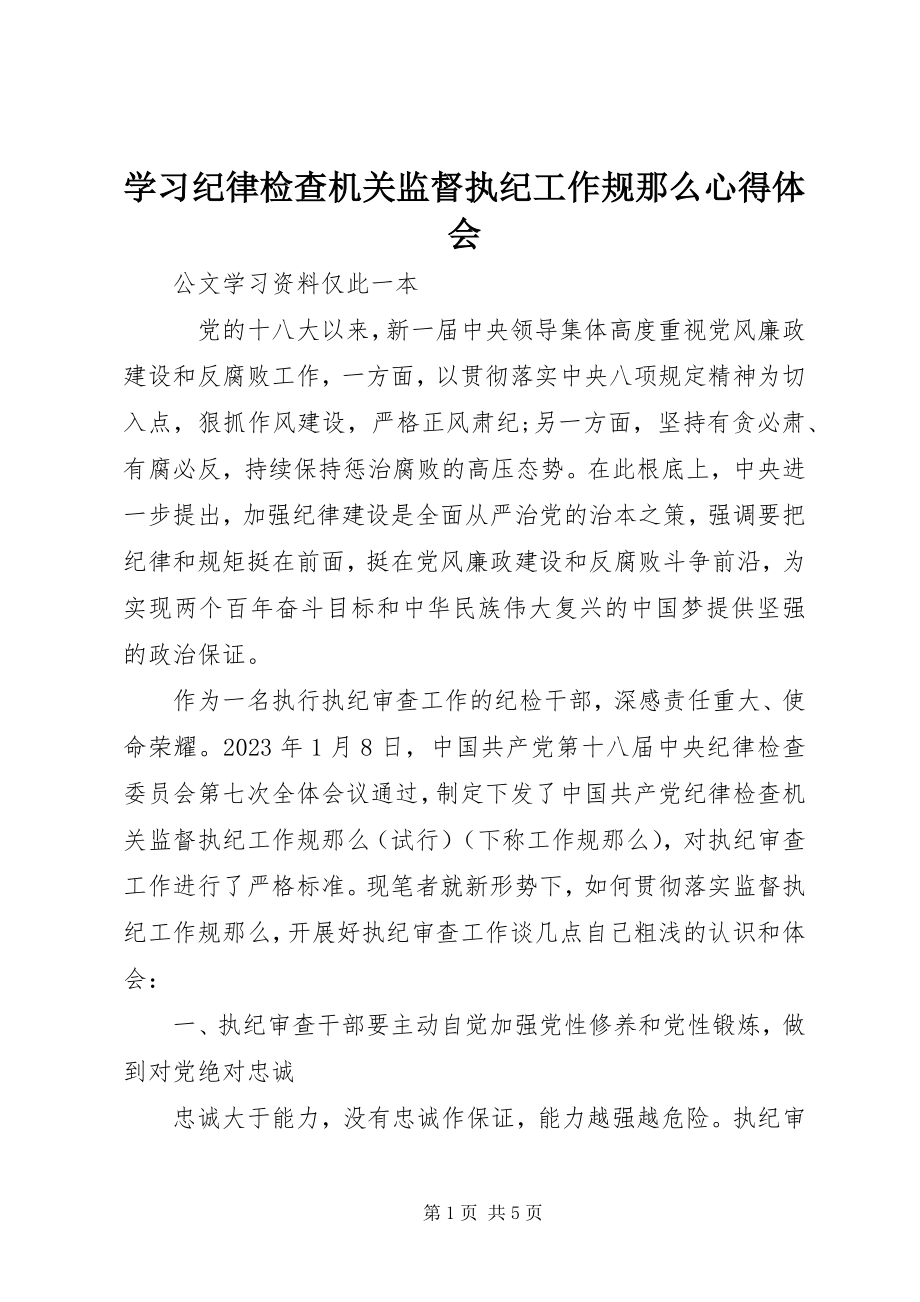 2023年学习纪律检查机关监督执纪工作规则心得体会.docx_第1页