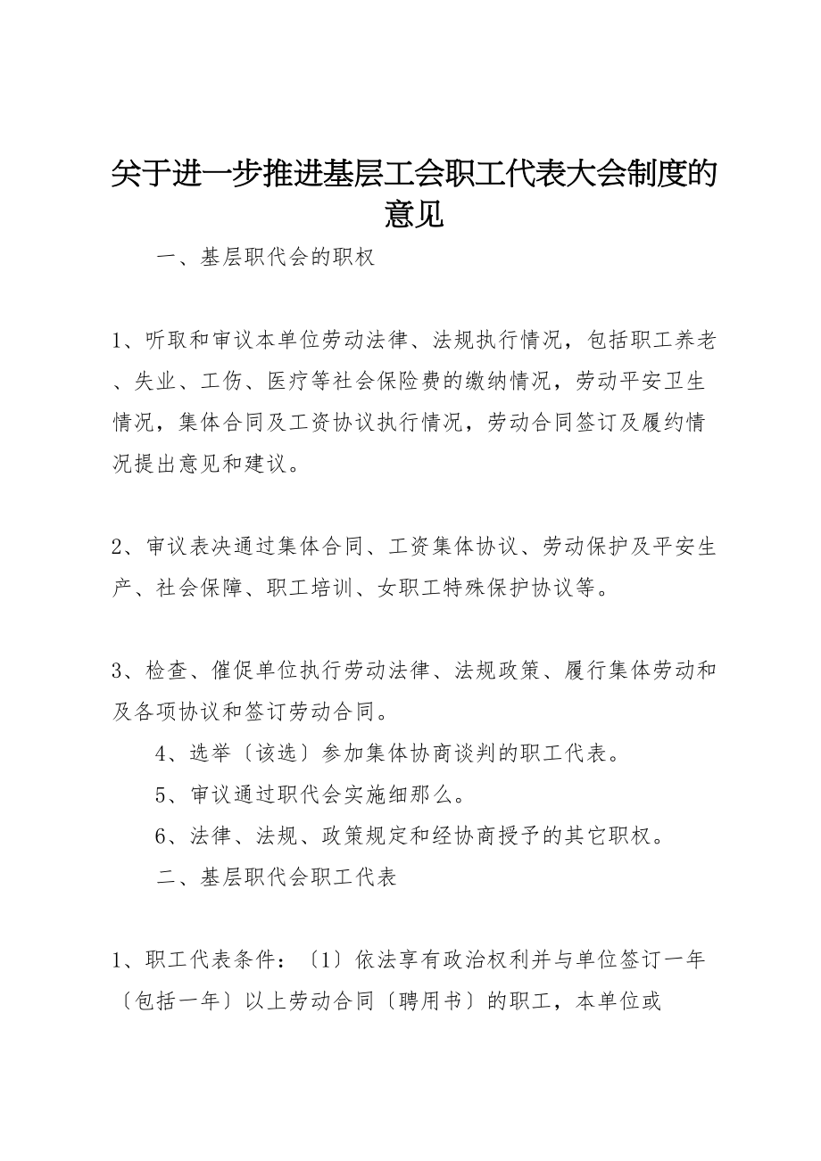 2023年关于进一步推进基层工会职工代表大会制度的意见.doc_第1页