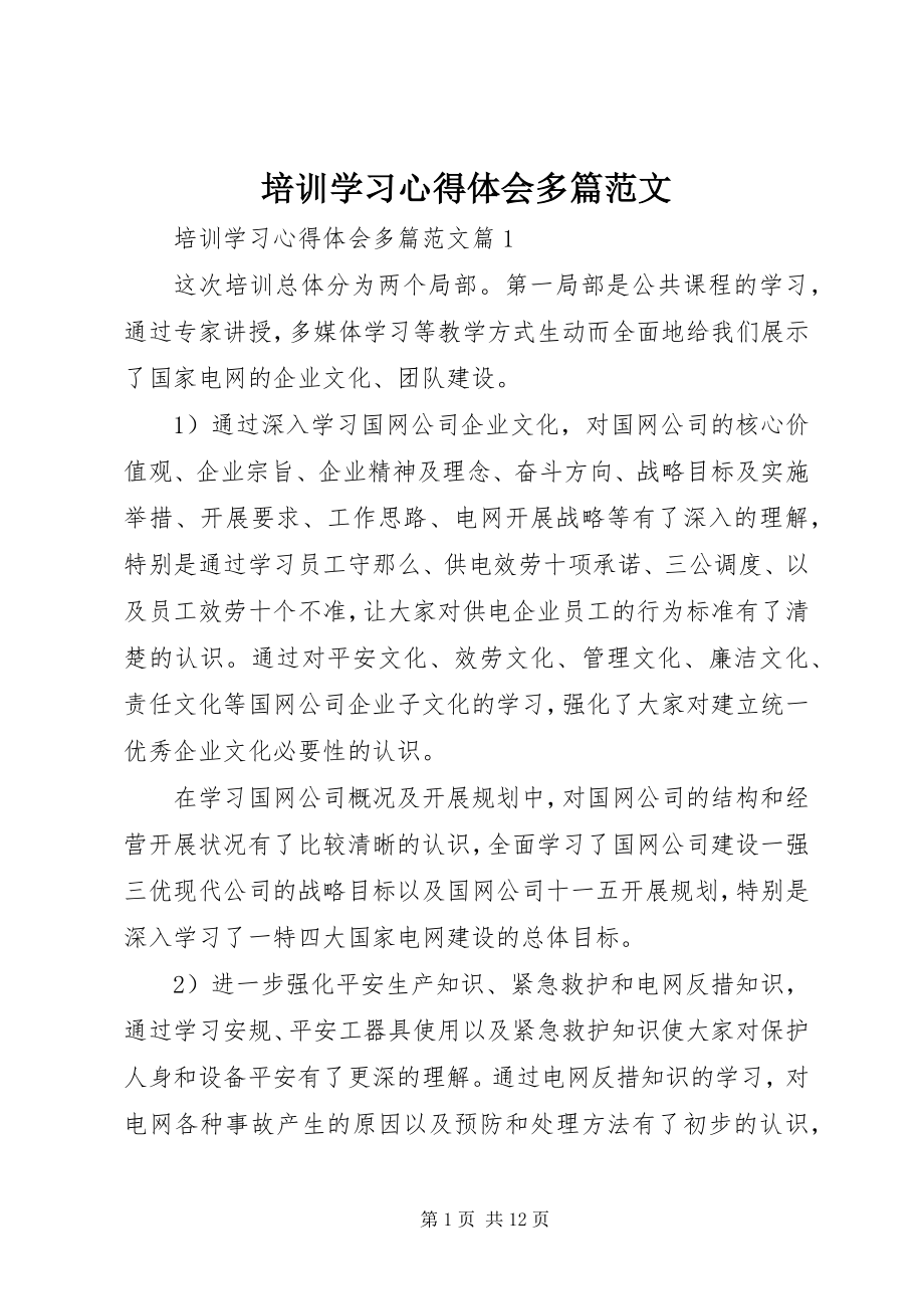 2023年培训学习心得体会多篇2.docx_第1页