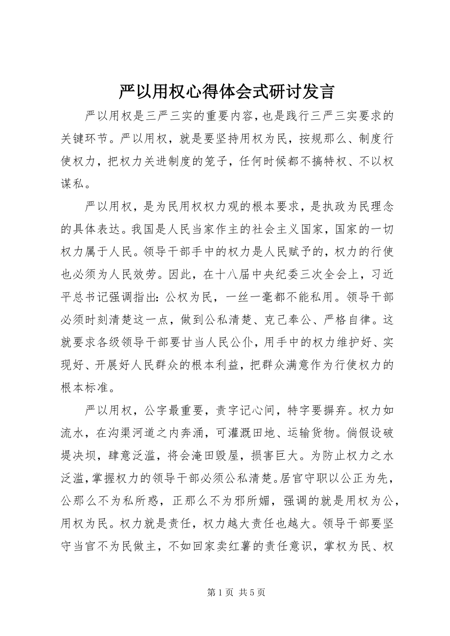 2023年严以用权心得体会式研讨讲话.docx_第1页