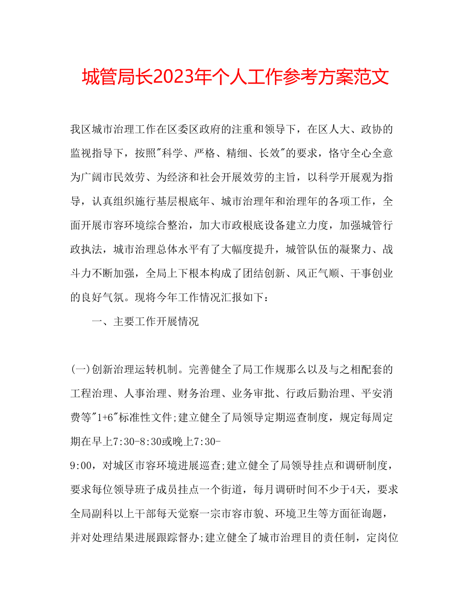 2023年城管局长个人工作计划范文.docx_第1页