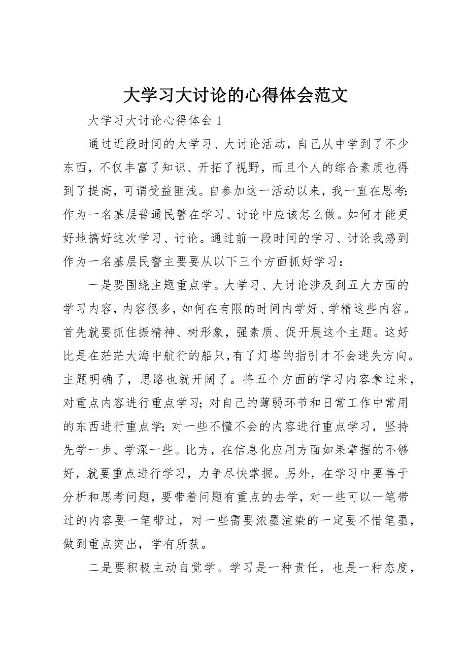 2023年大学习大讨论的心得体会.docx_第1页