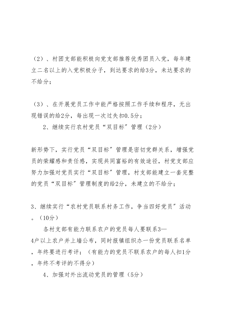 2023年关于在农村党支部中实行创建五个好村党组织责任制党建工作百分考核的方案 3.doc_第3页